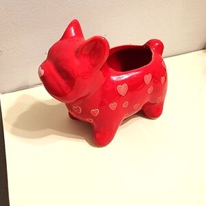 Adorable Red Heart Frenchie Planter Small